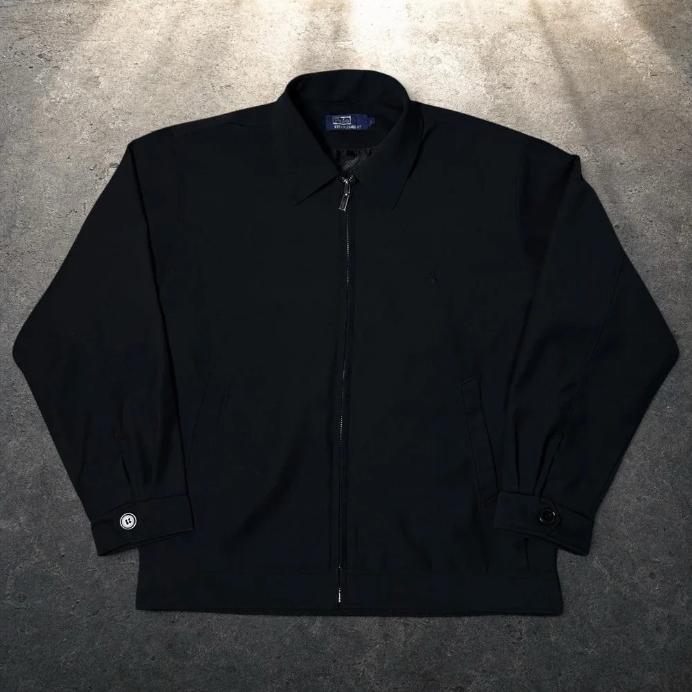 Polo Ralph Lauren Black Harrington Jacket Full Zip Vintage 90s Retro Size Large